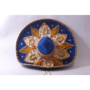 Salazar Yepez, Sombrero Hat, Blue and Gold, Mexico, Embroidered, ~ 250809-WH 458